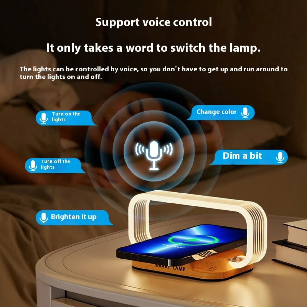 Lamp with Clock/Voice Control & Wireless Charger