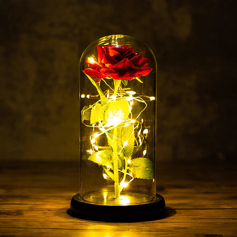 Couvercle en verre rose avec ornements lumineux à LED