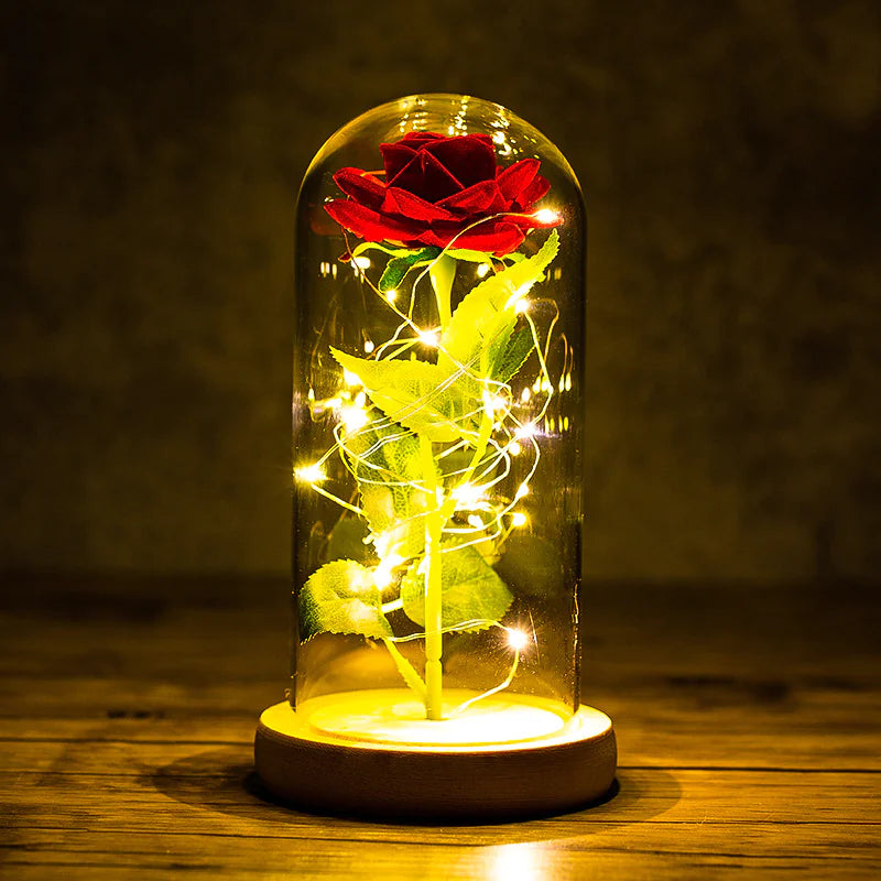 Cubierta de cristal rosa con adornos de luz LED